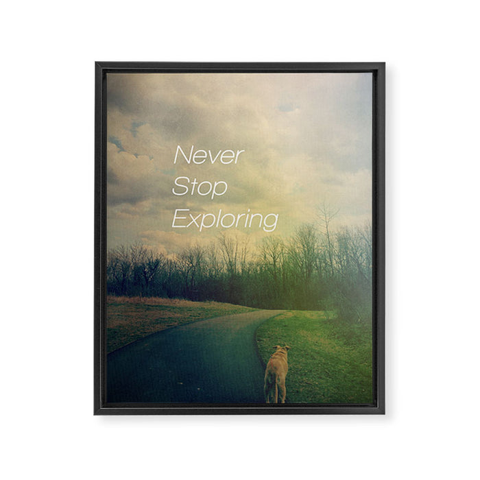 Never Stop Exploring Framed Canvas Print Gallery Image 1