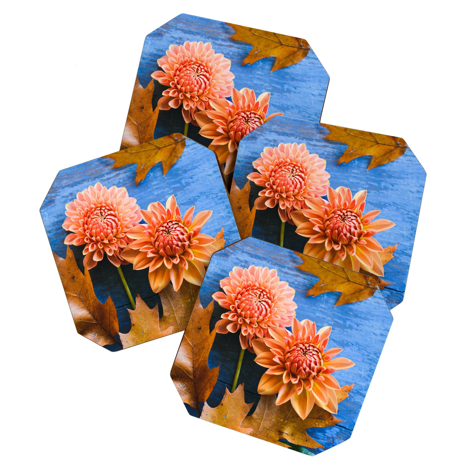 Oak Leaves and Dahlia Flowers Coaster Gallery Image 1