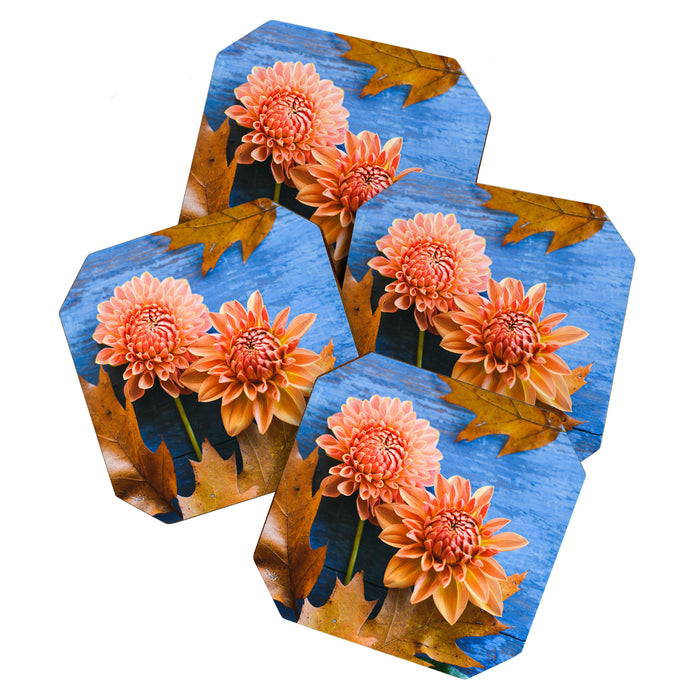 Oak Leaves and Dahlia Flowers Coaster Gallery Image 1