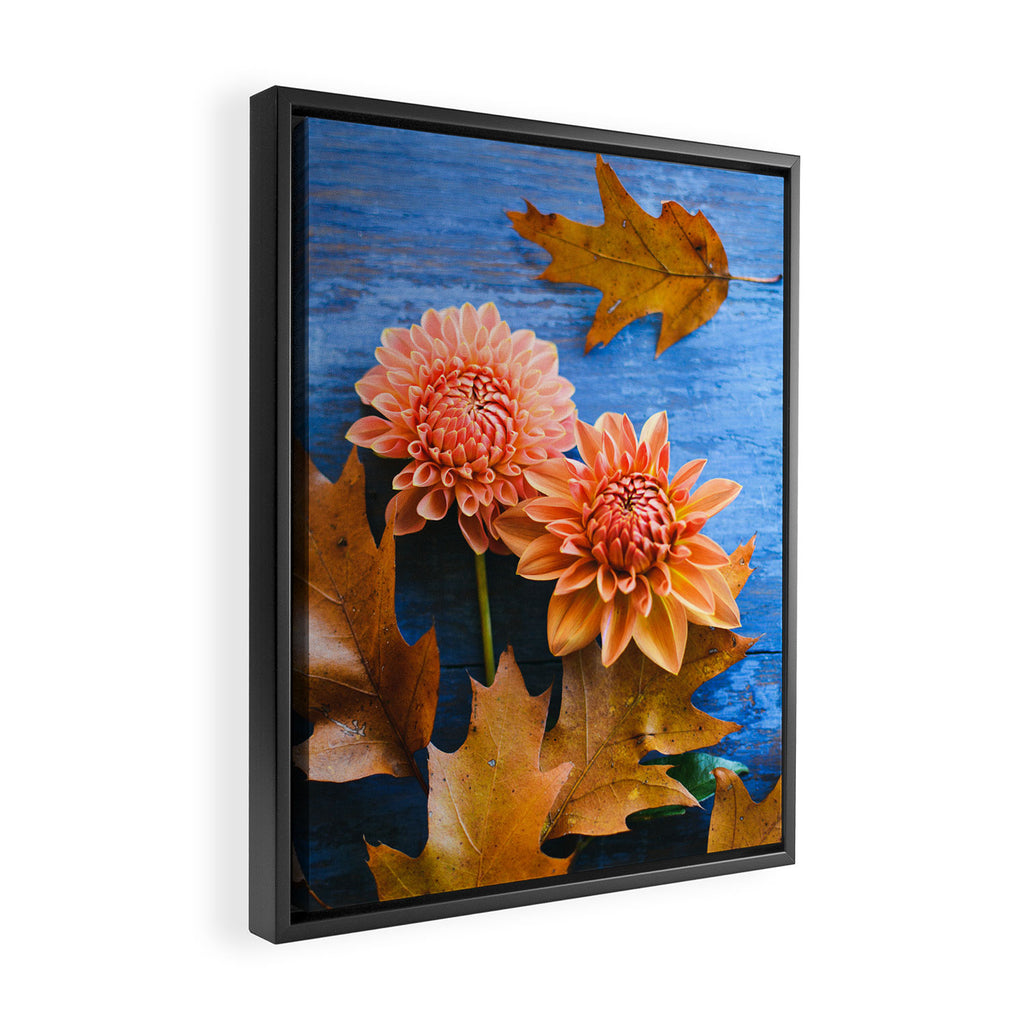 Oak Leaves and Dahlia Flowers Framed Canvas Print Gallery Image 2