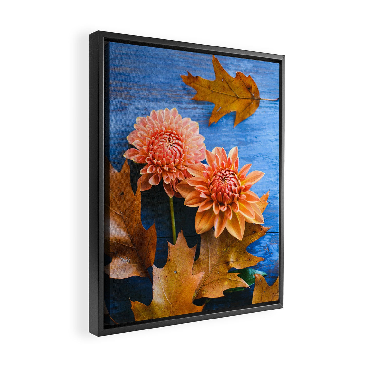 Oak Leaves and Dahlia Flowers Framed Canvas Print Gallery Image 2
