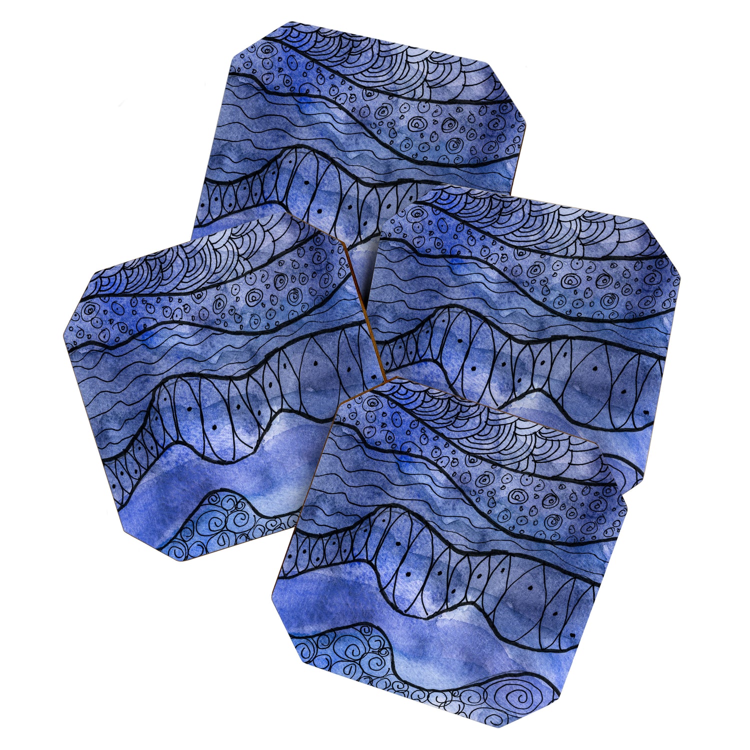 Ocean Waves Watercolor Line Art Coaster Gallery Image 1