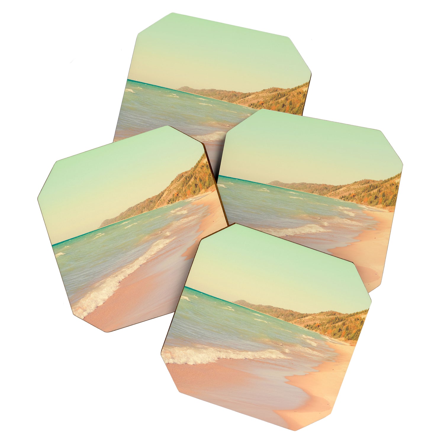 Pastel Beach Bliss - lake michigan summer travel photograph Coaster Gallery Image 1