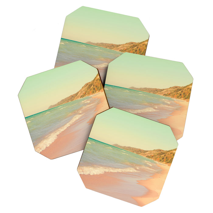 Pastel Beach Bliss - lake michigan summer travel photograph Coaster Gallery Image 1