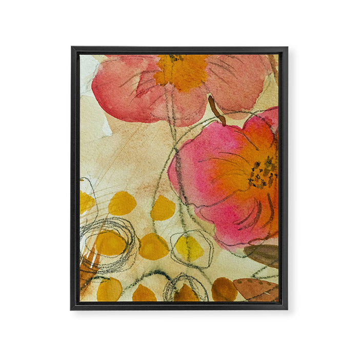 petals and circles mixed media floral watercolor abstract Framed Canvas Print Gallery Image 1