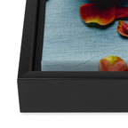 Pomegranate and Rose Petals - blue botanical flower food still life art Framed Canvas Print Gallery Image 3
