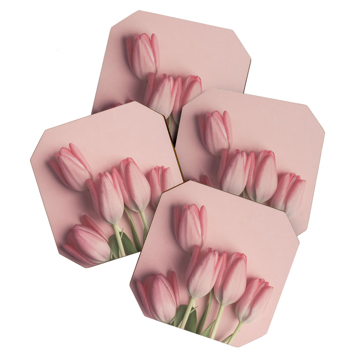 Pretty Pink Tulips spring still life flower photograph Coaster Gallery Image 1