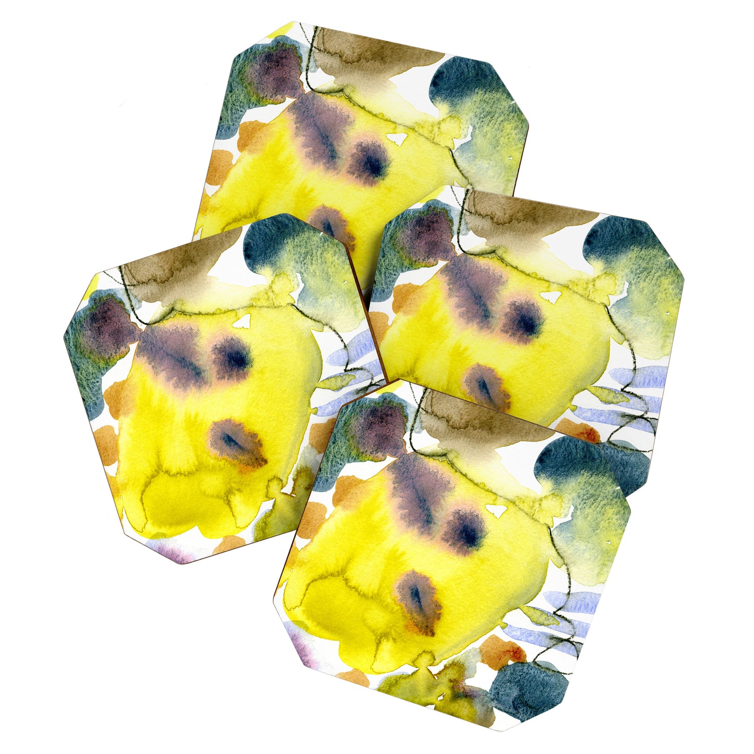 Spring Equinox 2 x colorful yellow watercolor abstract painting happy Coaster Gallery Image 1