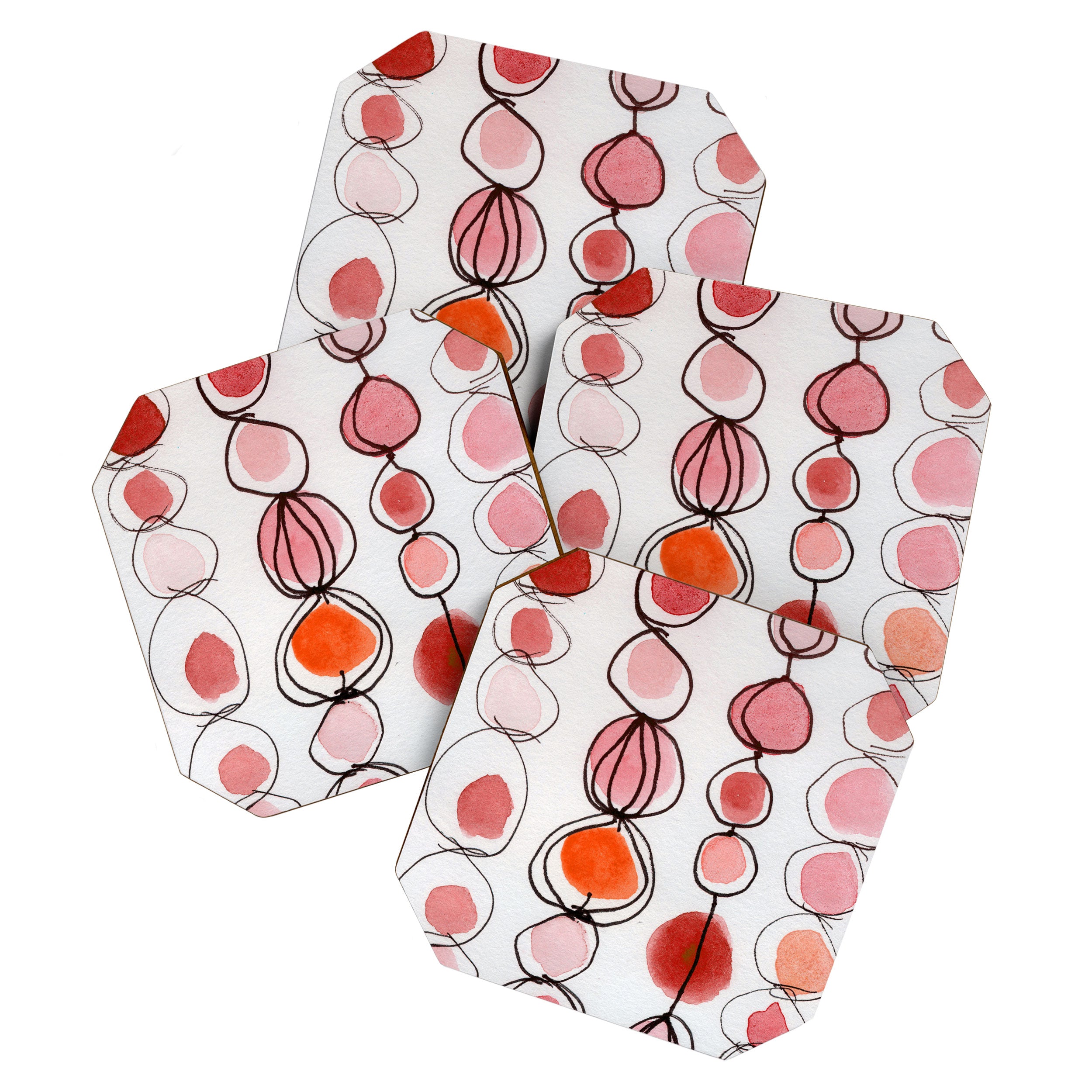 strawberries and a clementine - abstract watercolor painting pattern Coaster Gallery Image 1