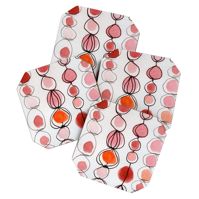strawberries and a clementine - abstract watercolor painting pattern Coaster Gallery Image 1