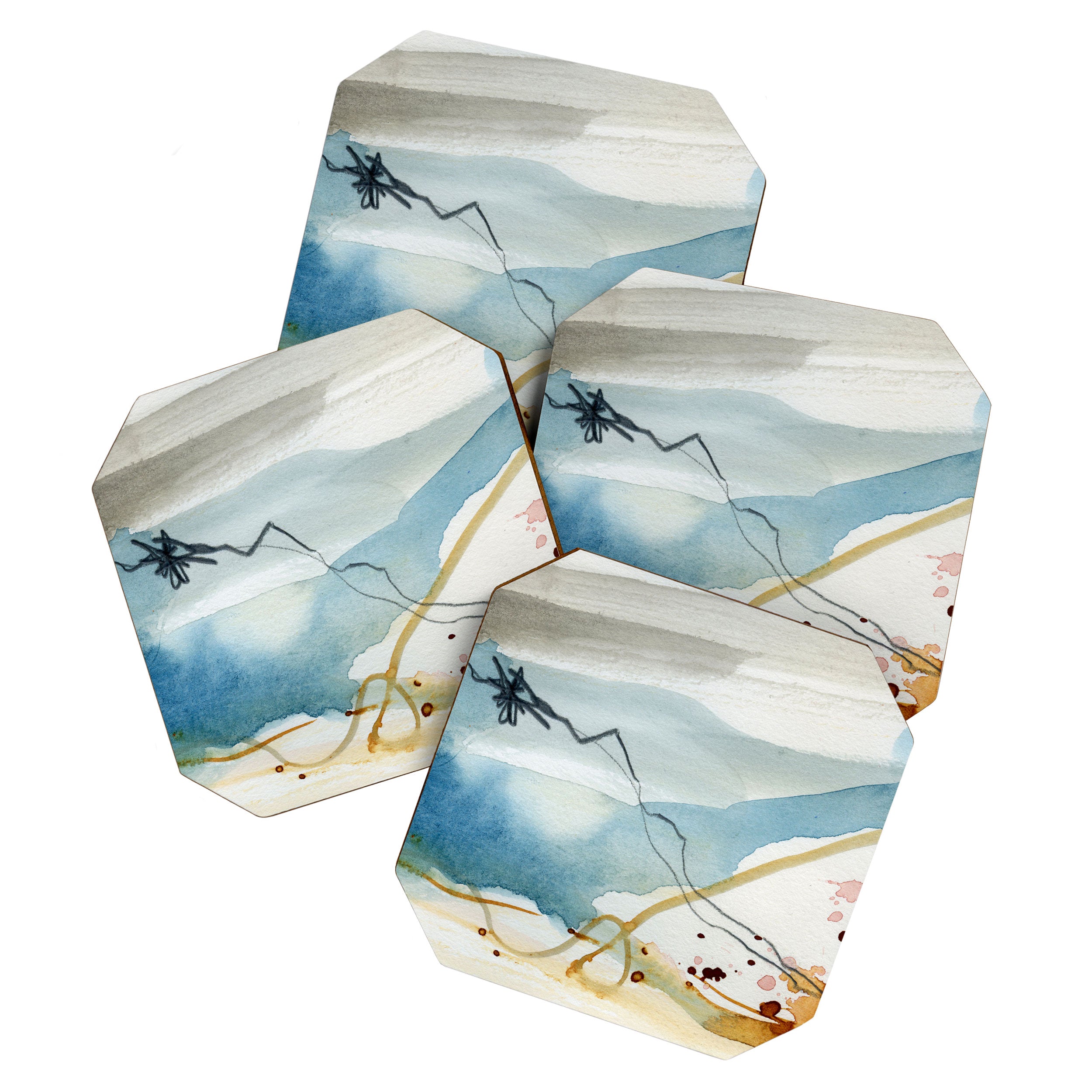 Summer Rain Storm - abstract watercolor painting ultramarine blue grey Coaster Gallery Image 1