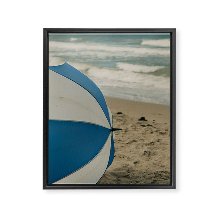 the beach umbrella - ocean sea travel photograph Framed Canvas Print Gallery Image 1