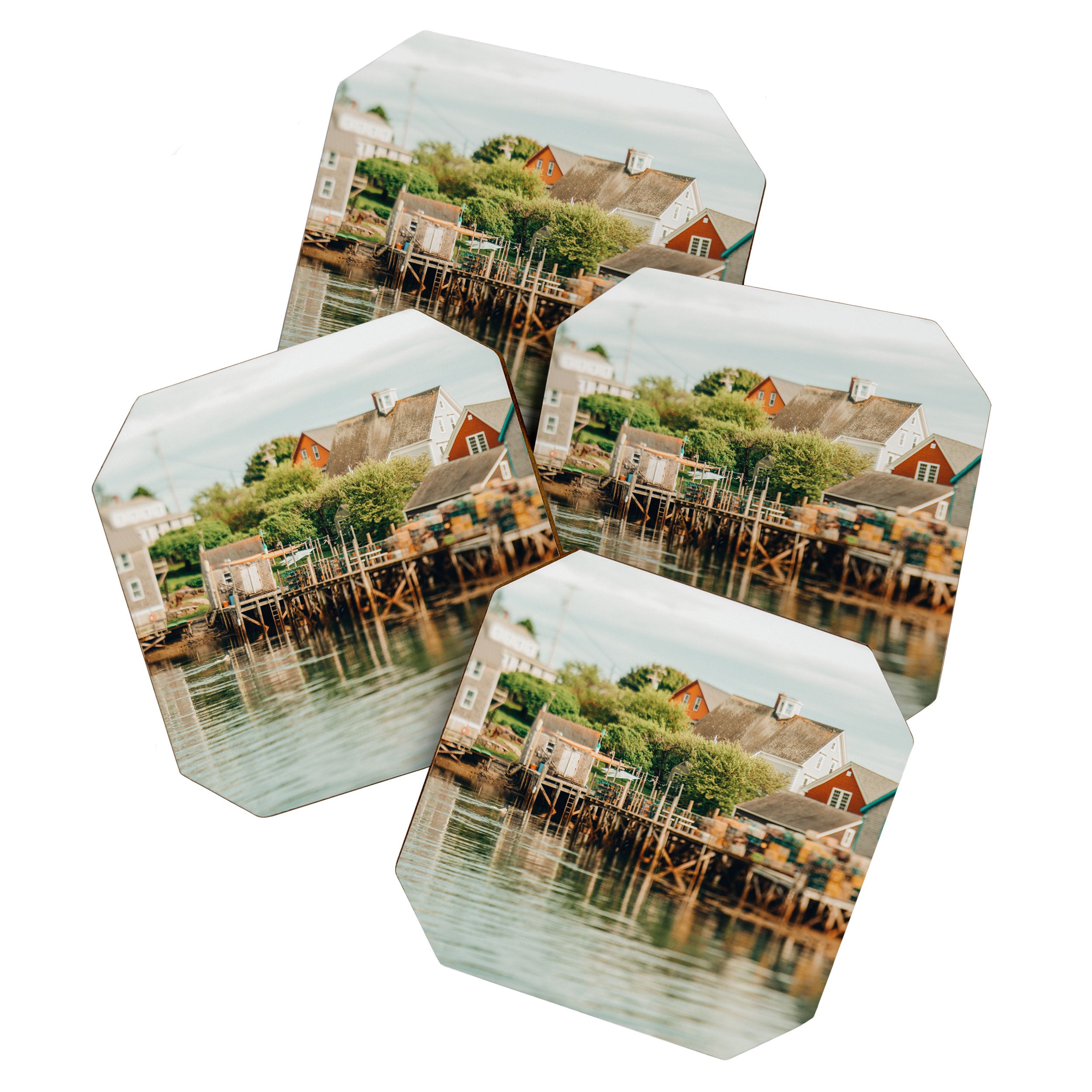 Waterfront  Port Clyde Maine nautical travel photograph Coaster Gallery Image 1