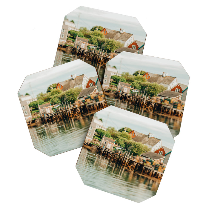 Waterfront  Port Clyde Maine nautical travel photograph Coaster Gallery Image 1