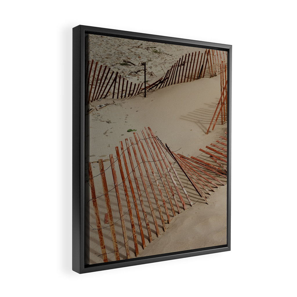 weathered red beach fence - sand coast travel photograph Framed Canvas Print Gallery Image 2
