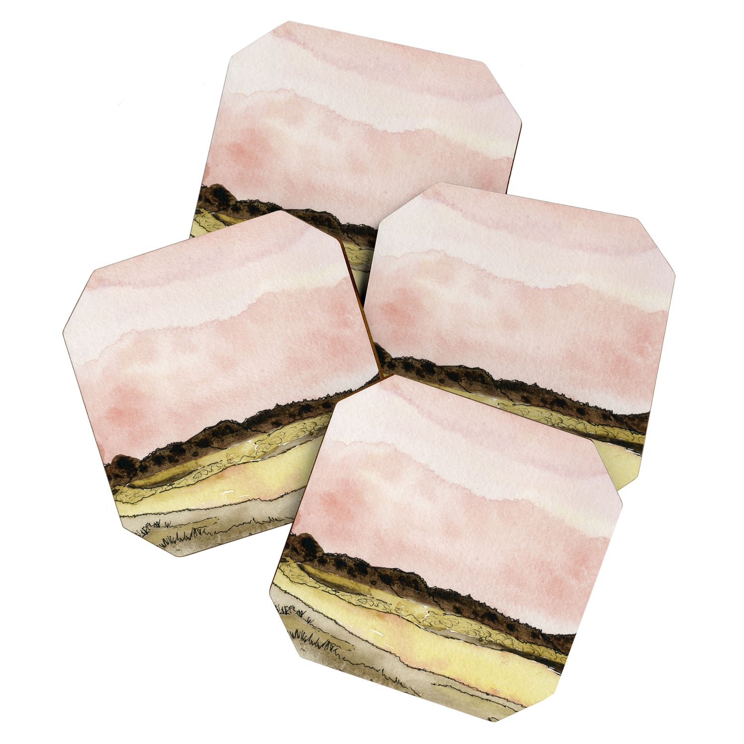 West Texas Sky After Sunset watercolor landscape painting Coaster Gallery Image 1