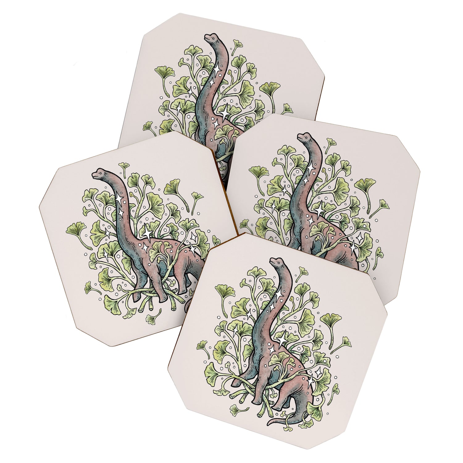 Brachio Ginkgo | Dinosaur Botanical Art Coaster Gallery Image 1