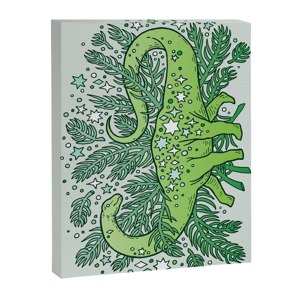 Evergreen Apatosaurus | Dinosaur Cosmic Festive Art Canvas Print Gallery Image 6
