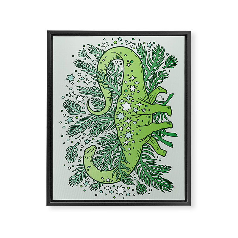 Evergreen Apatosaurus | Dinosaur Cosmic Festive Art Framed Canvas Print Gallery Image 6