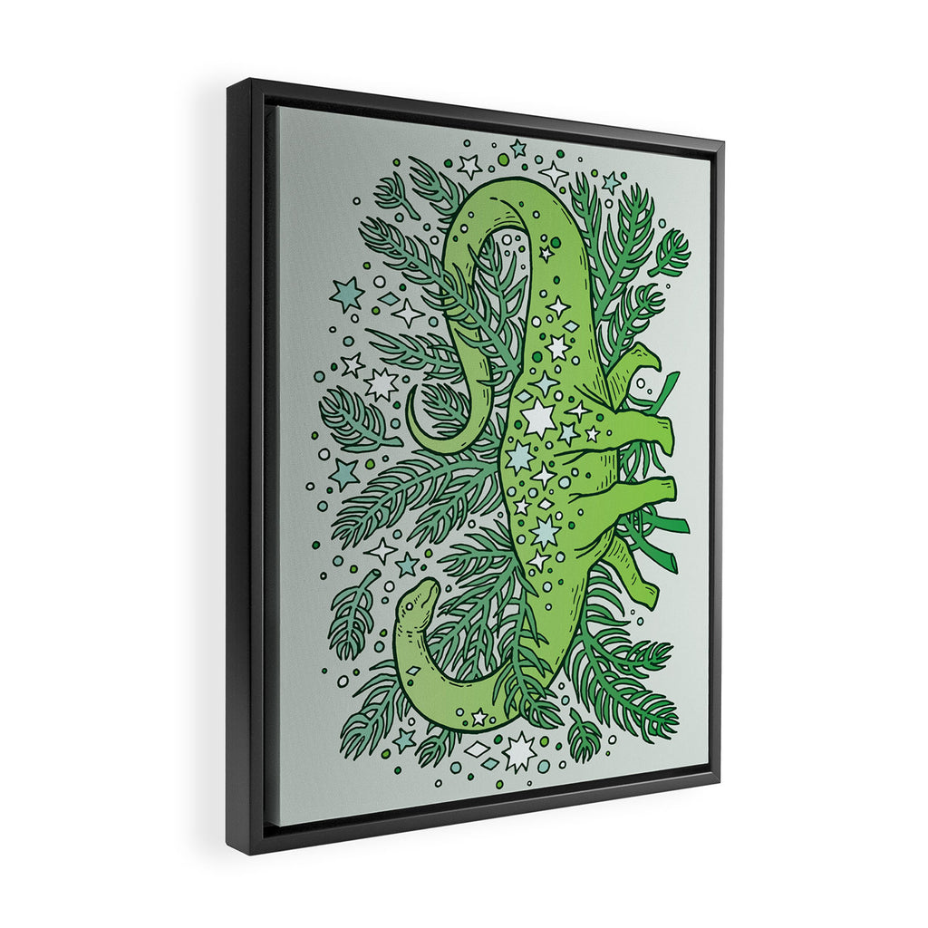 Evergreen Apatosaurus | Dinosaur Cosmic Festive Art Framed Canvas Print Gallery Image 2