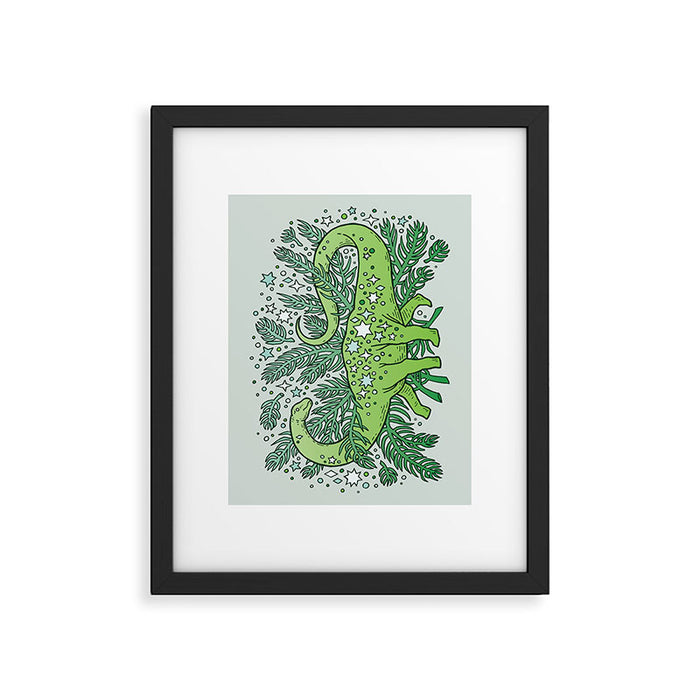 Evergreen Apatosaurus | Dinosaur Cosmic Festive Art Framed Art Print Gallery Image 1