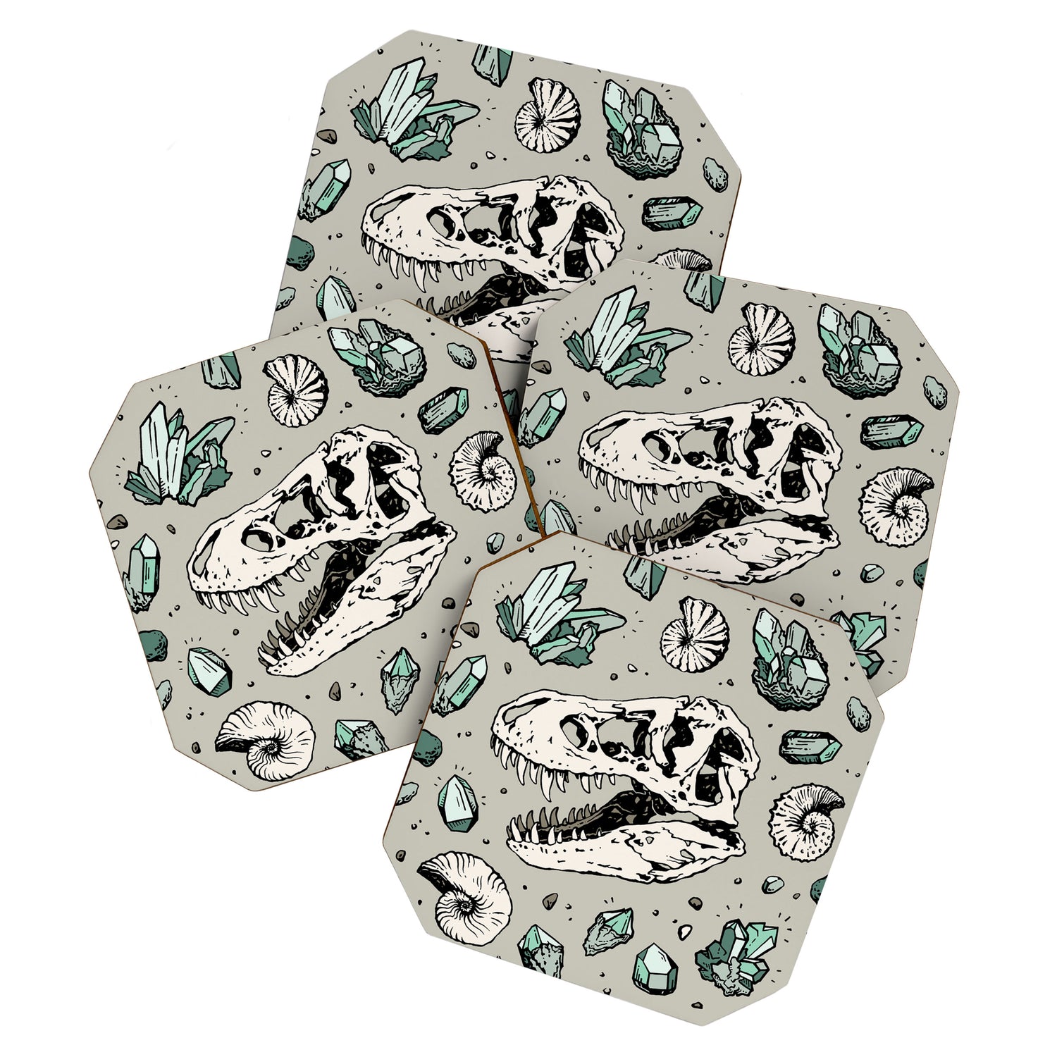 Geo-rex Vortex | Aquamarine | Dinosaur Skull Fossil Art Coaster Gallery Image 1