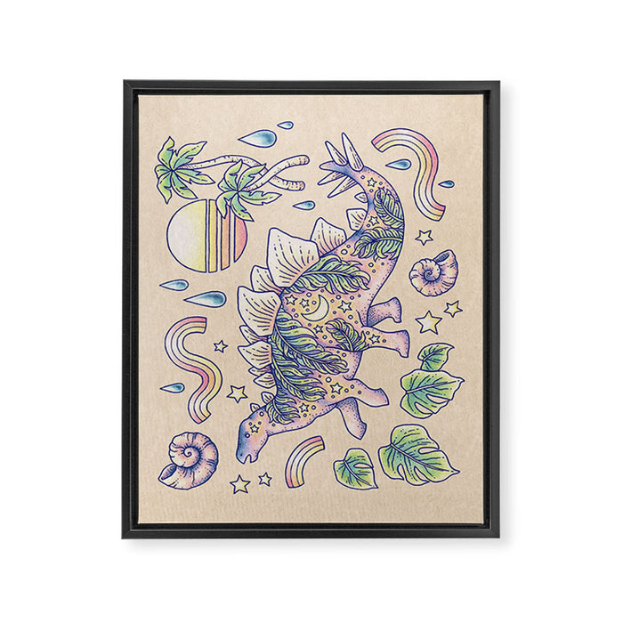  Jurassic Days, Jurassic Nights: Stegosaurus | Dinosaur Tropical Art Framed Canvas Print Gallery Image 1