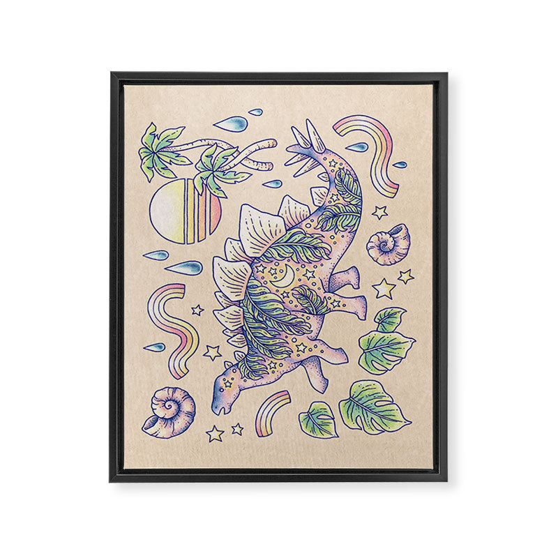  Jurassic Days, Jurassic Nights: Stegosaurus | Dinosaur Tropical Art Framed Canvas Print Gallery Image 6