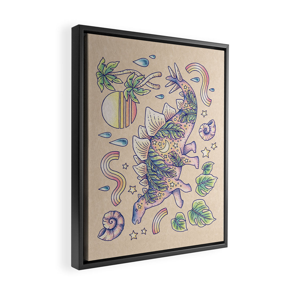  Jurassic Days, Jurassic Nights: Stegosaurus | Dinosaur Tropical Art Framed Canvas Print Gallery Image 2