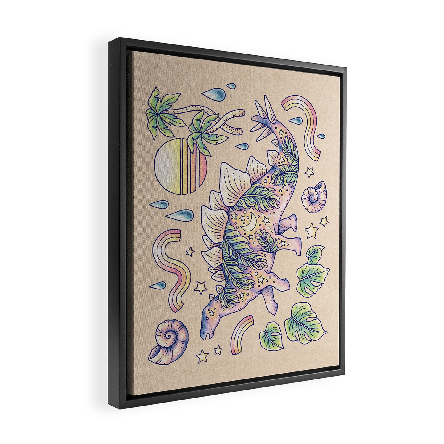  Jurassic Days, Jurassic Nights: Stegosaurus | Dinosaur Tropical Art Framed Canvas Print Gallery Image 2