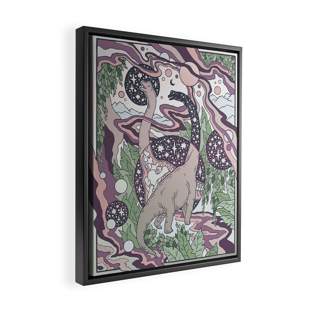 Jurassic Portal | Purple Haze Palette | Dinosaur Science Fiction Art Framed Canvas Print Gallery Image 2