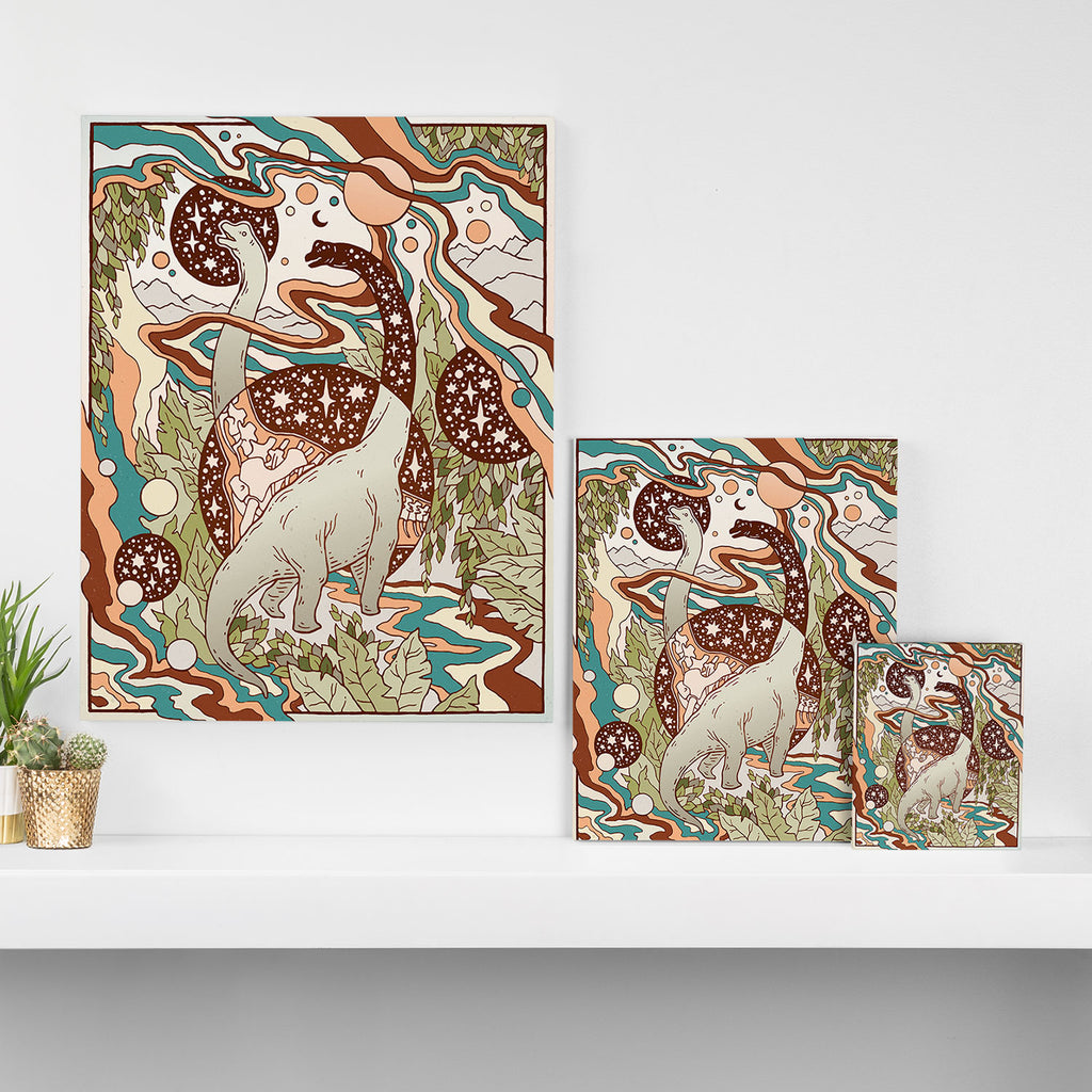 Jurassic Portal | Retro Rainbow Palette | Dinosaur Science Fiction Art Canvas Print Gallery Image 3