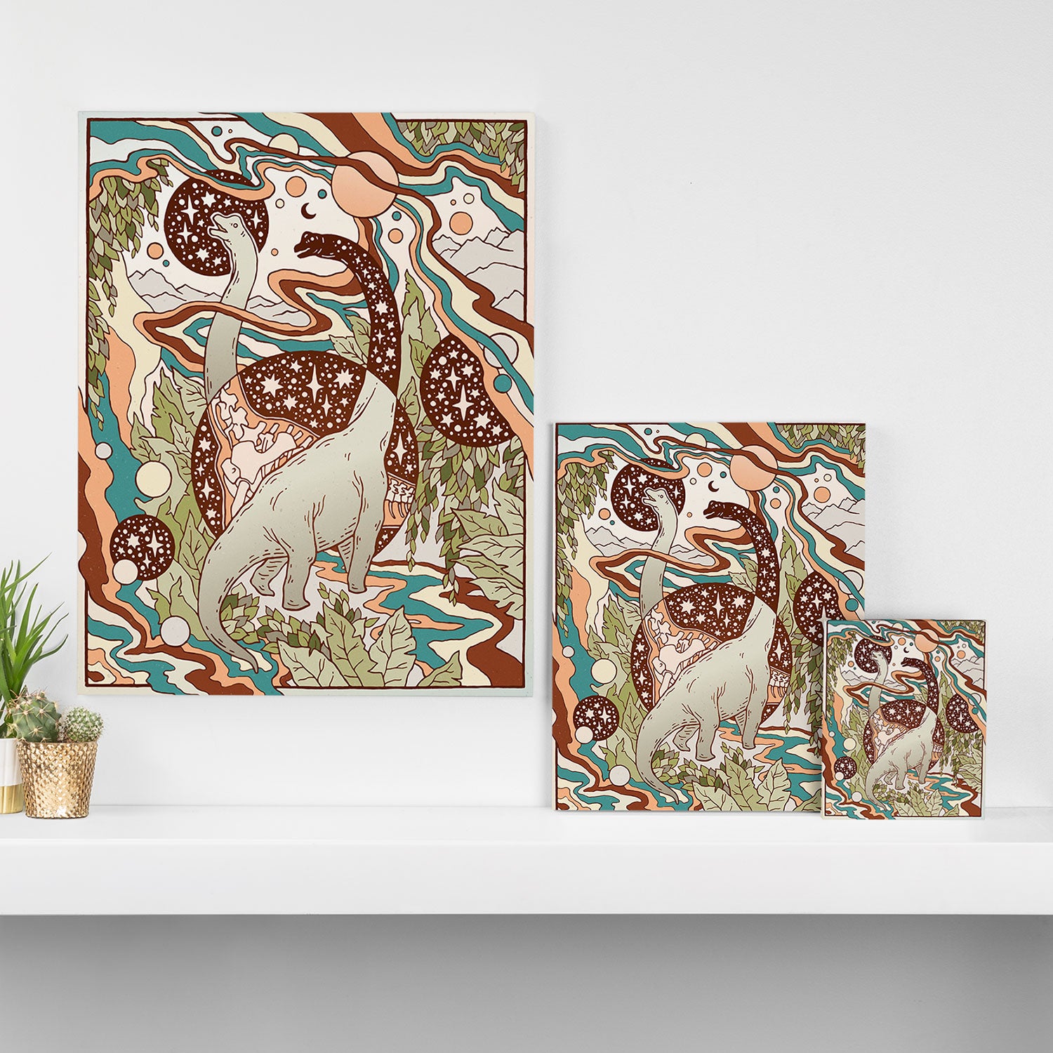 Jurassic Portal | Retro Rainbow Palette | Dinosaur Science Fiction Art Canvas Print Gallery Image 3