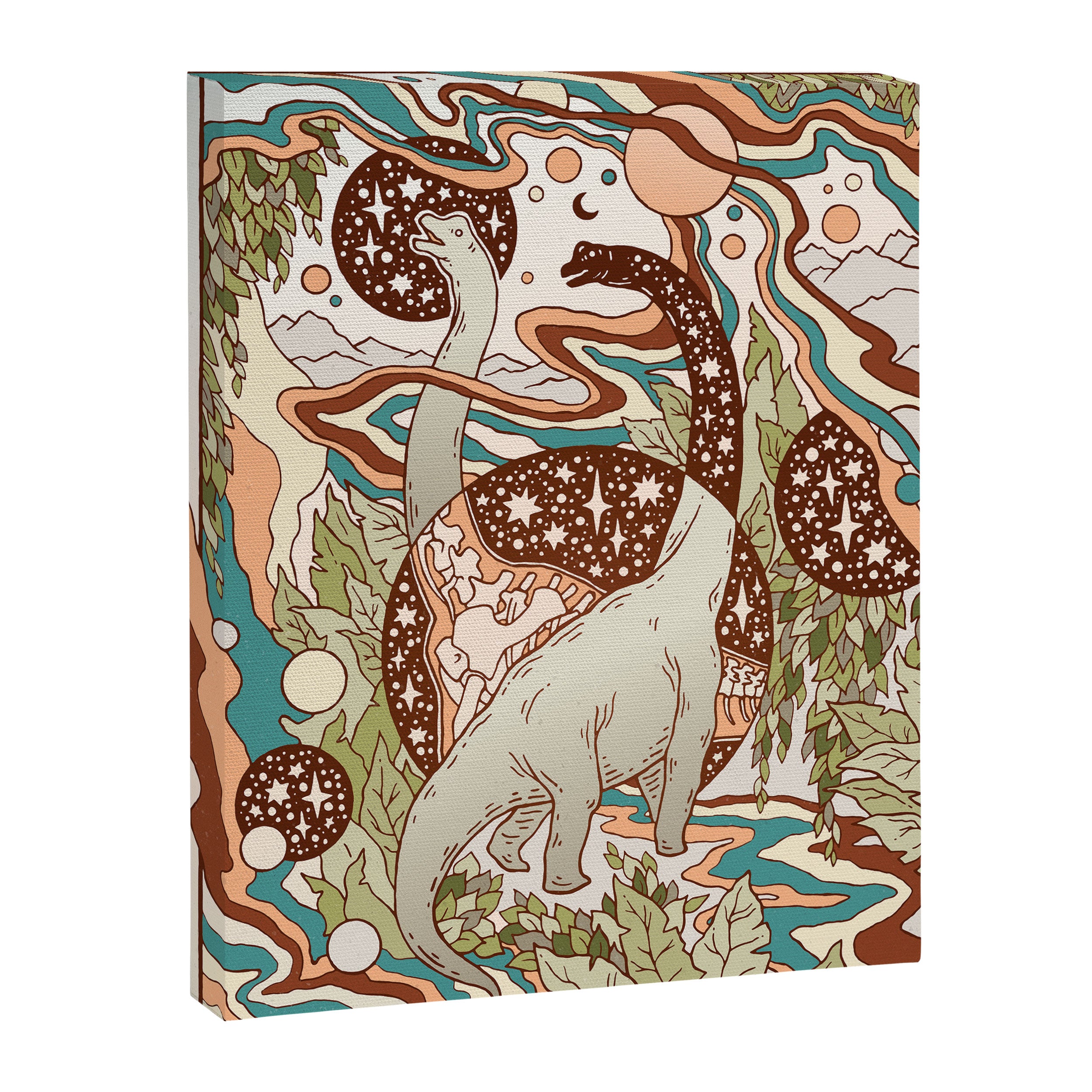 Jurassic Portal | Retro Rainbow Palette | Dinosaur Science Fiction Art Canvas Print Gallery Image 3
