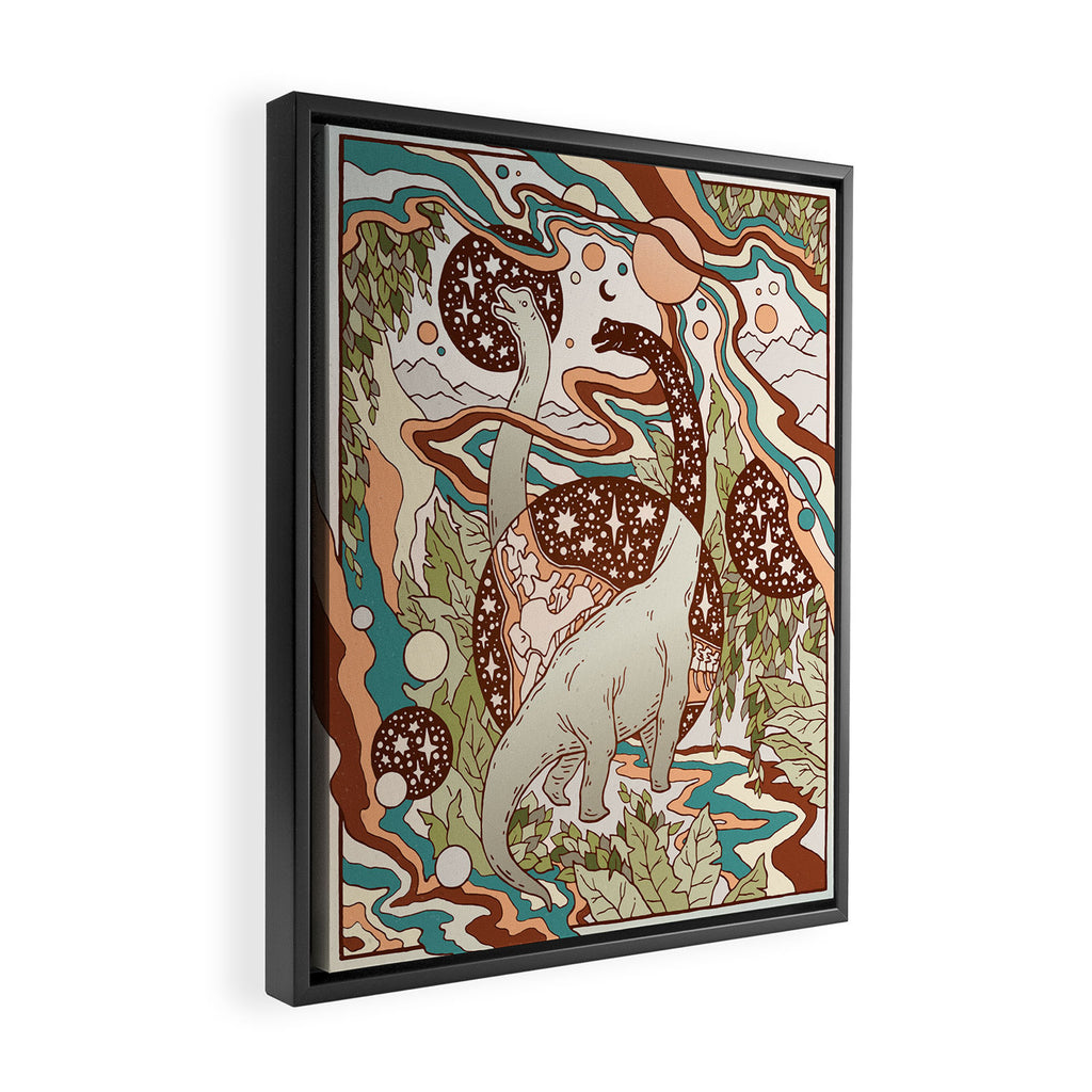 Jurassic Portal | Retro Rainbow Palette | Dinosaur Science Fiction Art Framed Canvas Print Gallery Image 2
