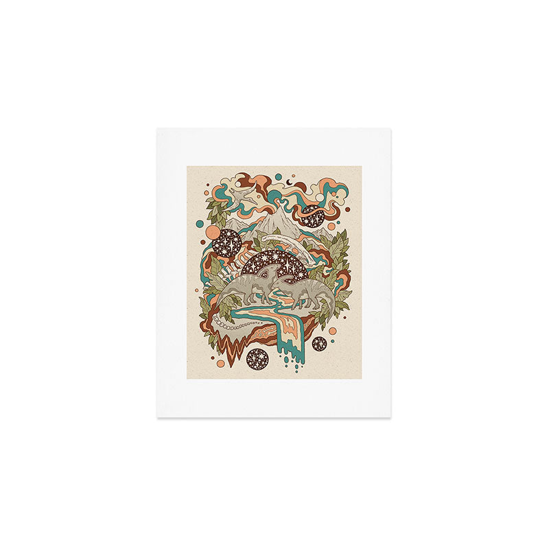 Lost Portal: Parasaurolophus | Retro Rainbow Palette | Dinosaur Science Fiction Art Art Print Gallery Image 1