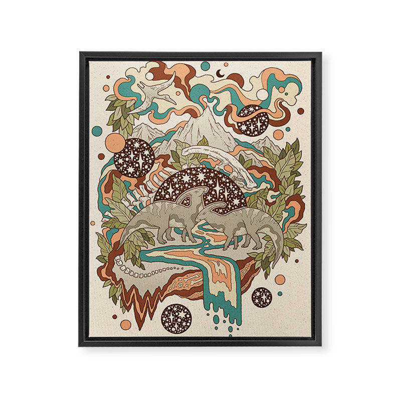 Lost Portal: Parasaurolophus | Retro Rainbow Palette | Dinosaur Science Fiction Art Framed Canvas Print Gallery Image 6