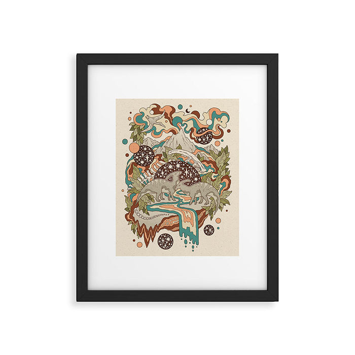 Lost Portal: Parasaurolophus | Retro Rainbow Palette | Dinosaur Science Fiction Art Framed Art Print Gallery Image 1