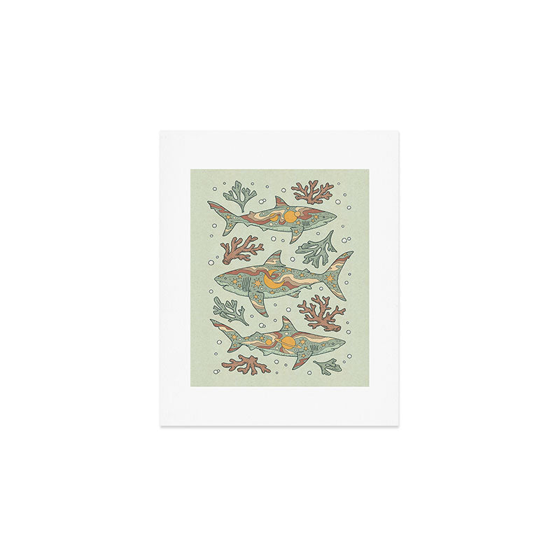 Midnight Swim | Dusty Sunset Palette | Ocean Shark Art Art Print Gallery Image 1