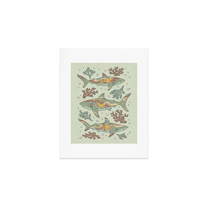 Midnight Swim | Dusty Sunset Palette | Ocean Shark Art Art Print Gallery Image 1