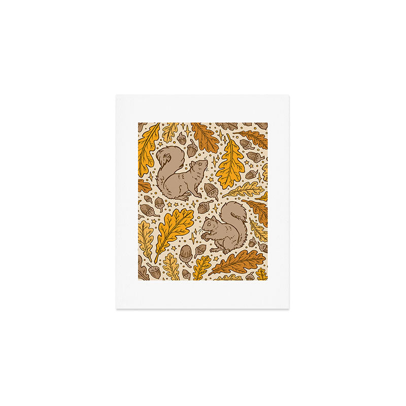 Oak & Squirrels | Autumn Yellows Palette Art Print Gallery Image 1