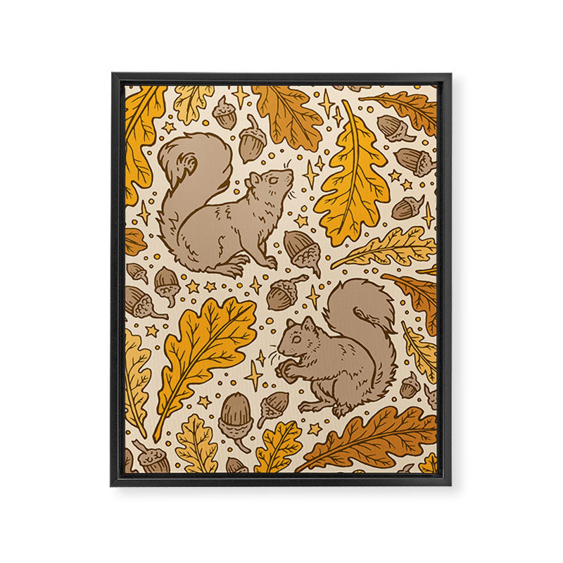 Oak & Squirrels | Autumn Yellows Palette Framed Canvas Print Gallery Image 6