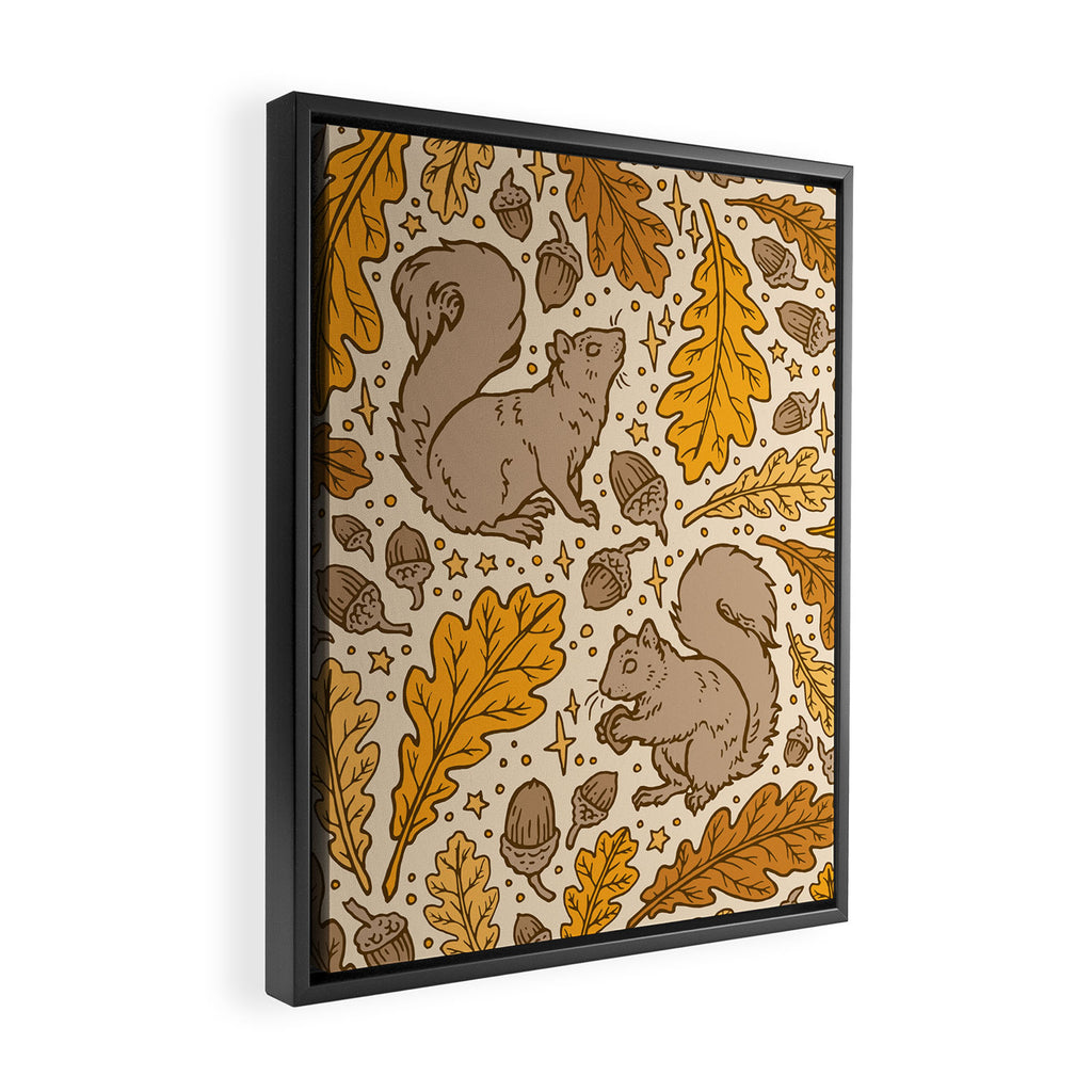 Oak & Squirrels | Autumn Yellows Palette Framed Canvas Print Gallery Image 2