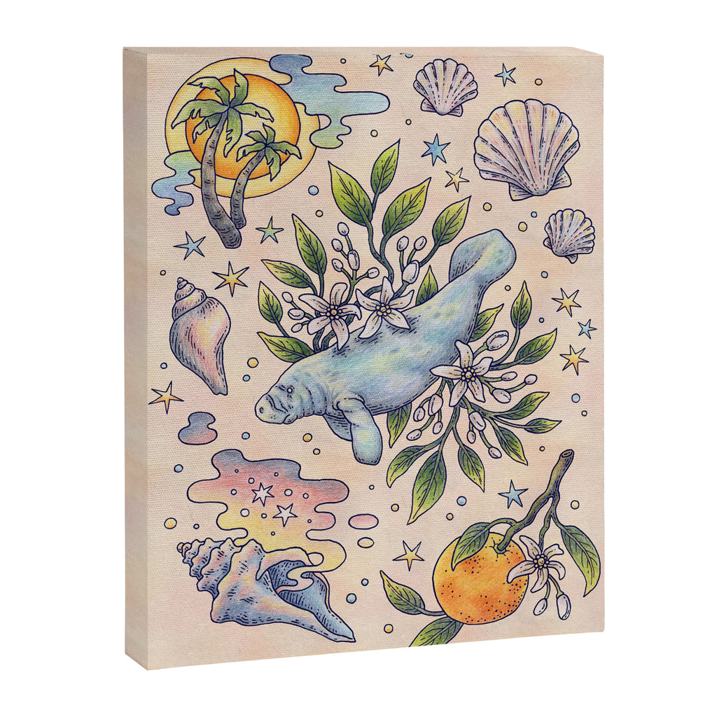 Orange Blossom Manatee | Ocean Nature Art Canvas Print Gallery Image 6