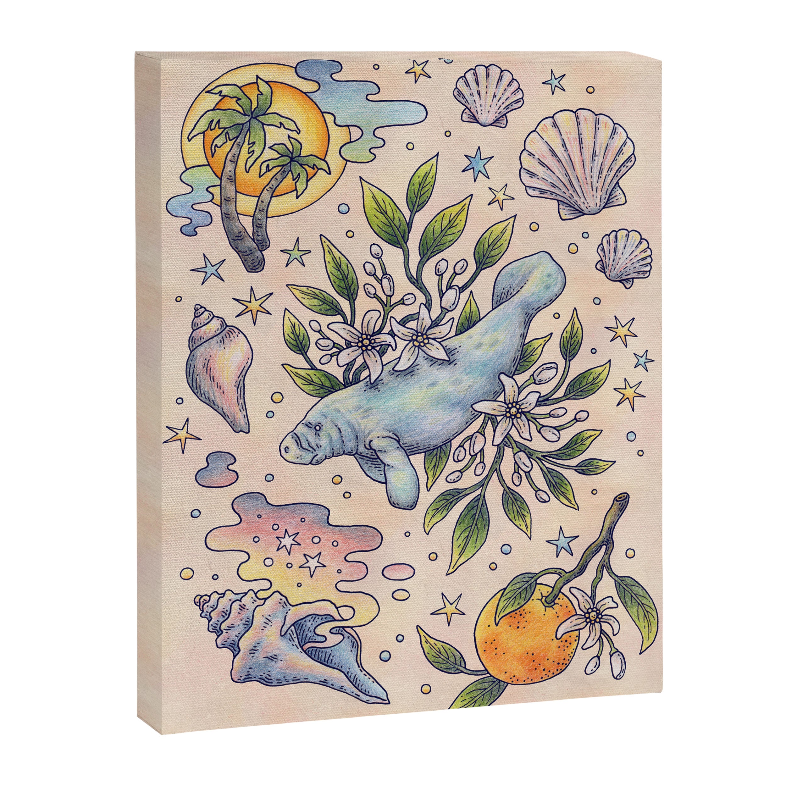 Orange Blossom Manatee | Ocean Nature Art Canvas Print Gallery Image 6