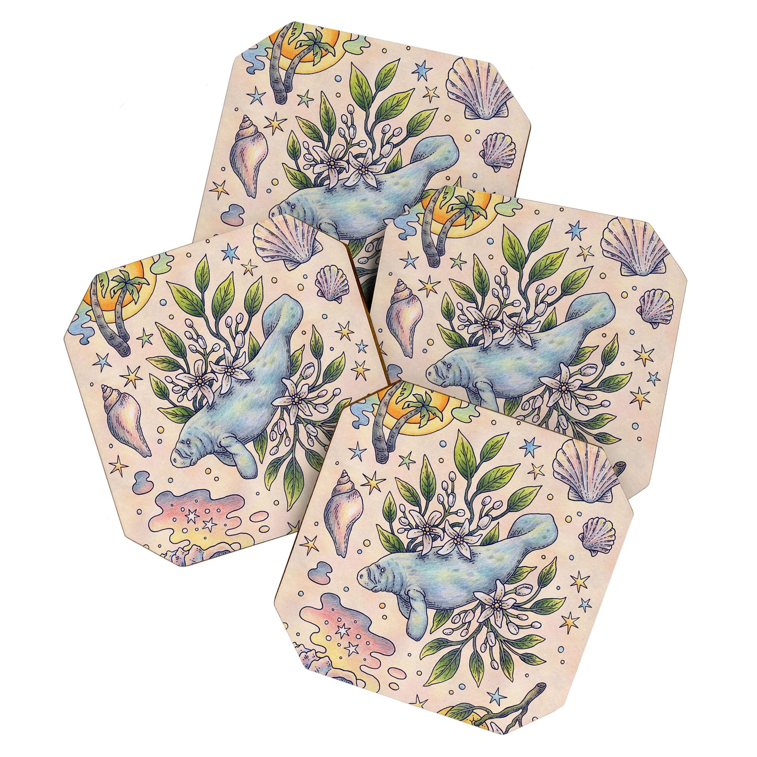 Orange Blossom Manatee | Ocean Nature Art Coaster Gallery Image 1