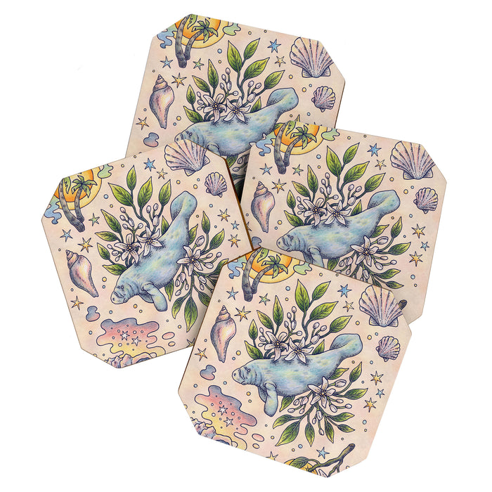Orange Blossom Manatee | Ocean Nature Art Coaster Gallery Image 1