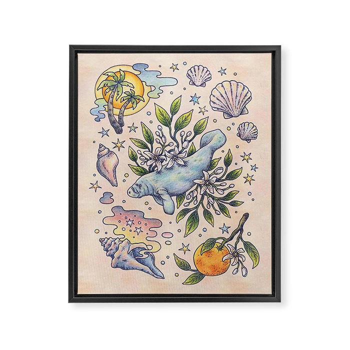 Orange Blossom Manatee | Ocean Nature Art Framed Canvas Print Gallery Image 1