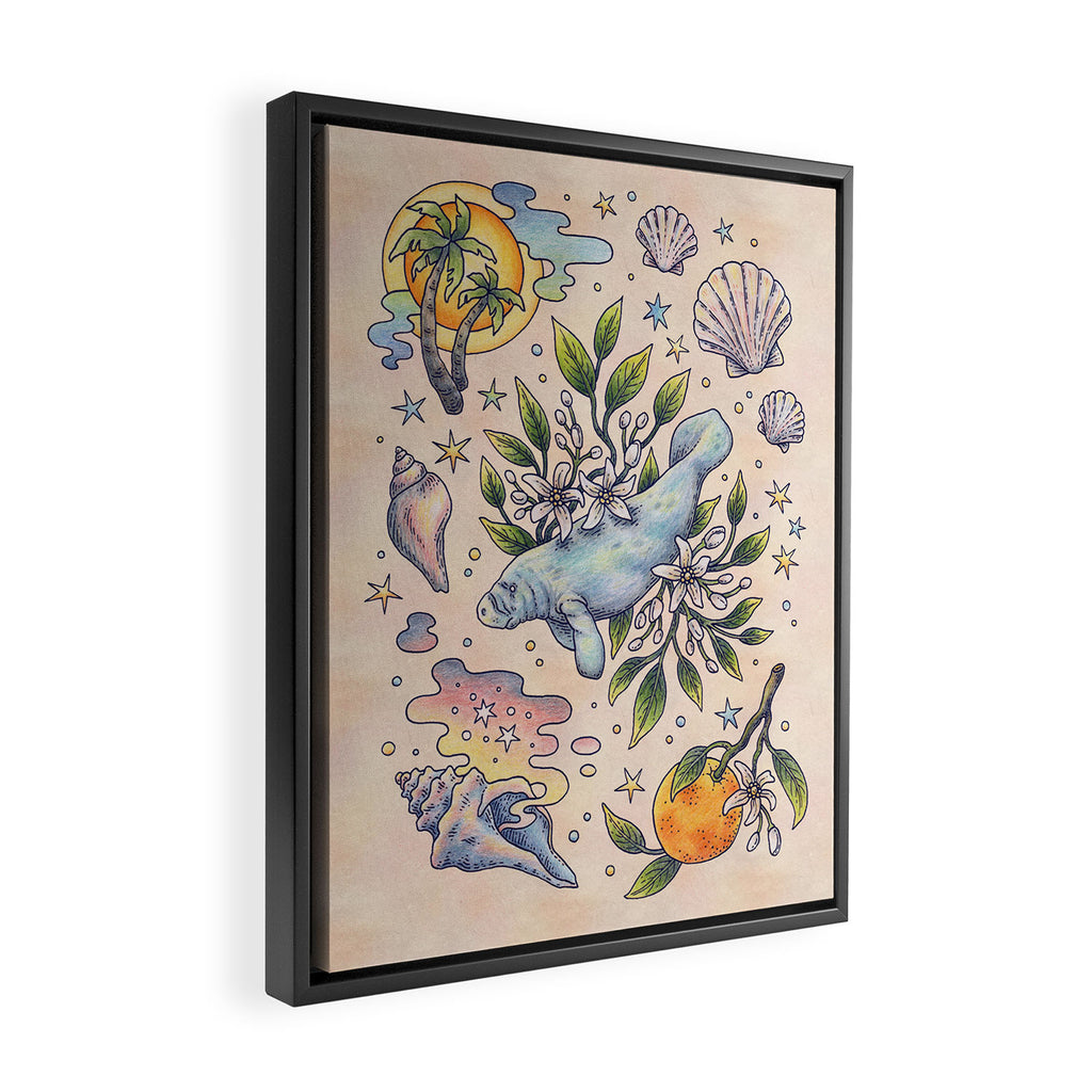 Orange Blossom Manatee | Ocean Nature Art Framed Canvas Print Gallery Image 2