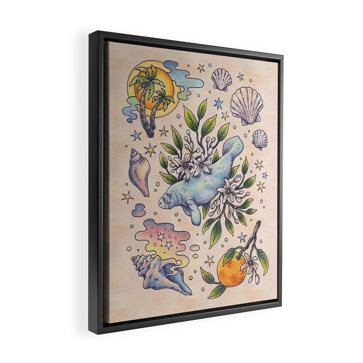Orange Blossom Manatee | Ocean Nature Art Framed Canvas Print Gallery Image 2